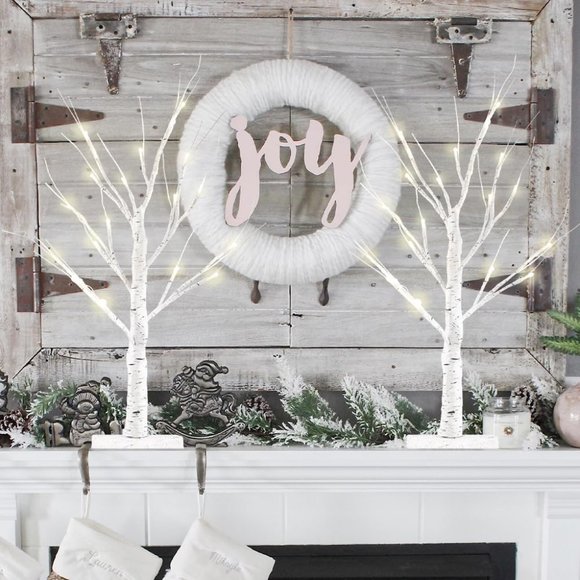 2 Pack 24” Birch Tree White Light 18LT Warm Battery Powered Timer Home Decor - Picture 2 of 7